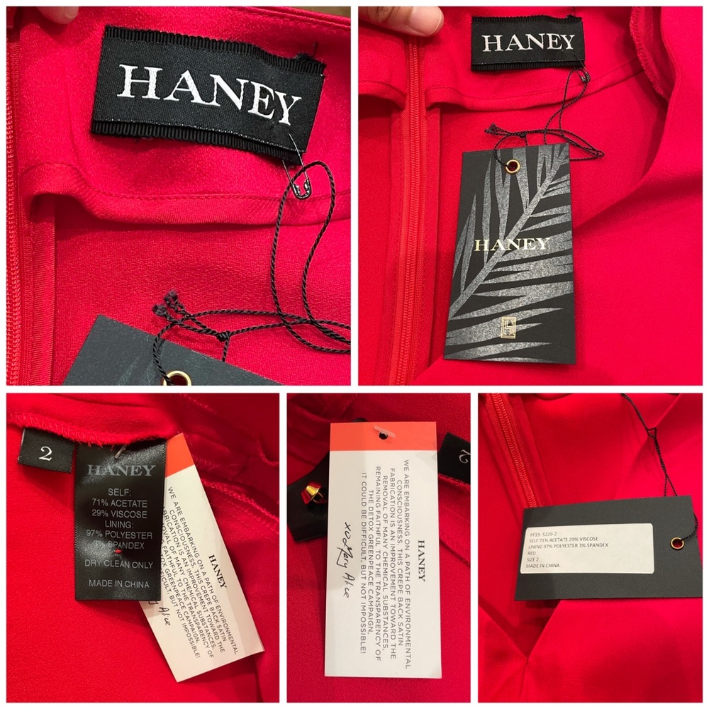 NWT Haney Red Split Sleeve Gathered Satin Dress - Picture 15 of 16